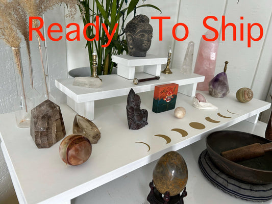 3 Tier Meditation Table (30” x 12” base - 18” x 5 1/4” mid - 6" x 3" top) spiritual Altar - Shrine - Prayer Center -  Re-incarnated wood